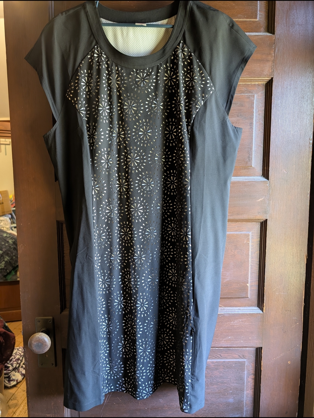 Krimson Klover Black Cap-Sleeve Midi Dress with Laser-Cut Pattern